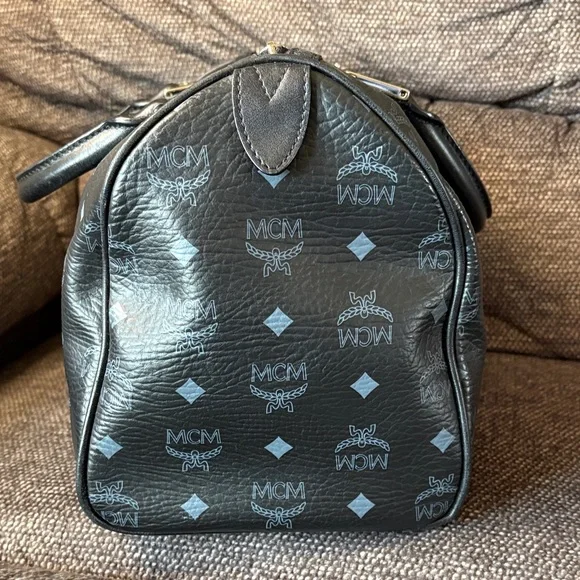 MCM Visetos Black Satchel with Pink and Teal Stripe - Picture 4 of 11